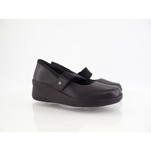 Clarks Womens Suttyn Wedge Heel Mary Janes Shoes Black Leather Adjustable Sz 7.5